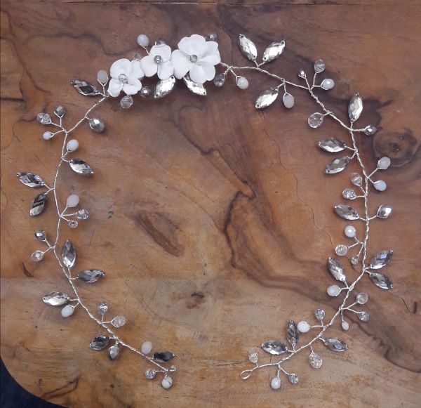 Coroncina sposa cristalli e fiori