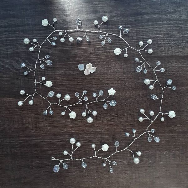 Filo gioiello sposa roselline e simil perle