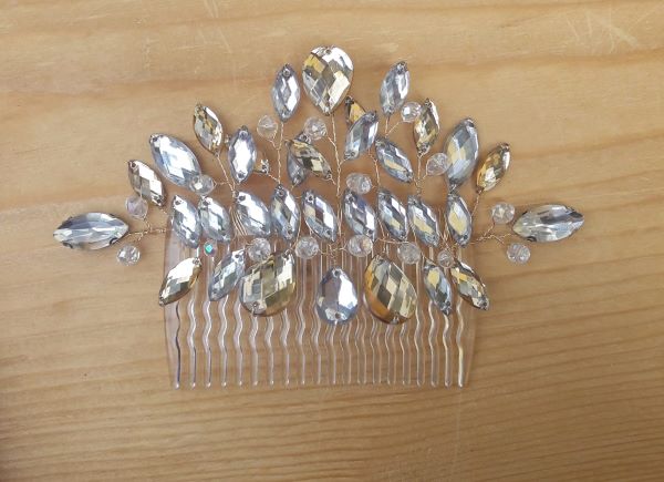 Pettinino sposa con navette argento e champagne