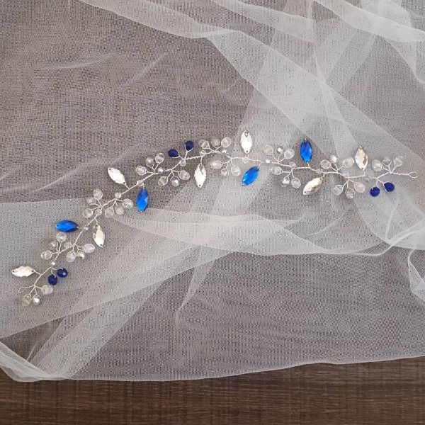 Rametto lungo per acconciatura sposa con elementi blu e argento